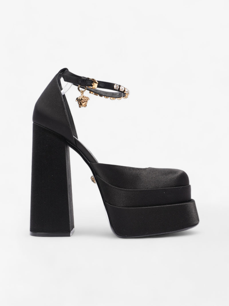  Versace Medusa Aevitas Platform Sandal 65 Black Satin EU 40.5 UK 7.5