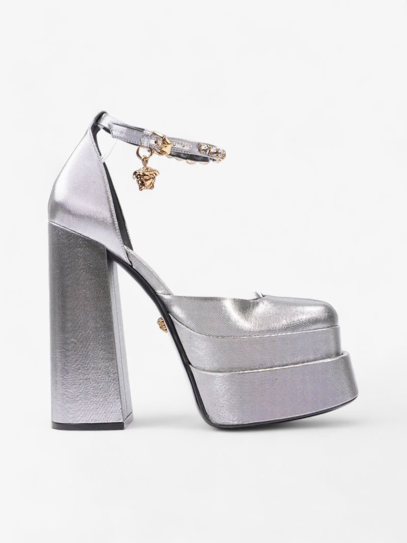  Versace Medusa Aevitas Platform Pumps 135mm Silver Nylon EU 38.5 UK 5.5