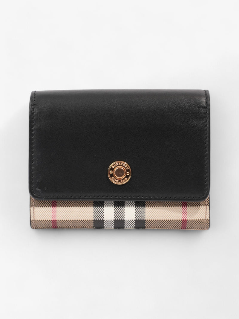  Burberry Fold Over Wallet Black / Vintage Check Leather