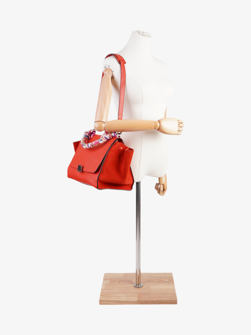  Celine Trapeze Coral Red Calfskin Leather Medium