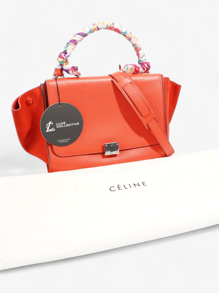 Celine Trapeze Coral Red Calfskin Leather Medium Image 9