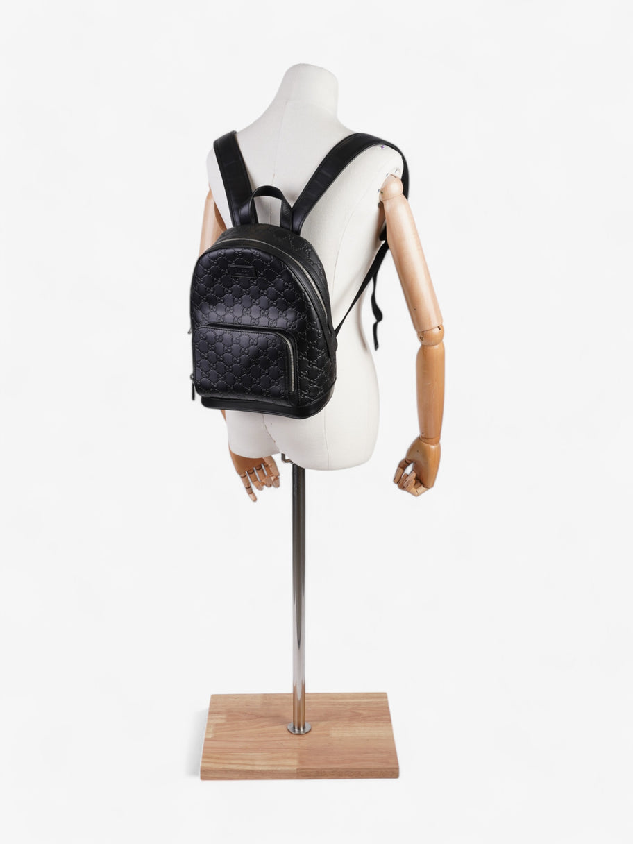 Gucci Signature Backpack Black Embossed Leather Small Image 2