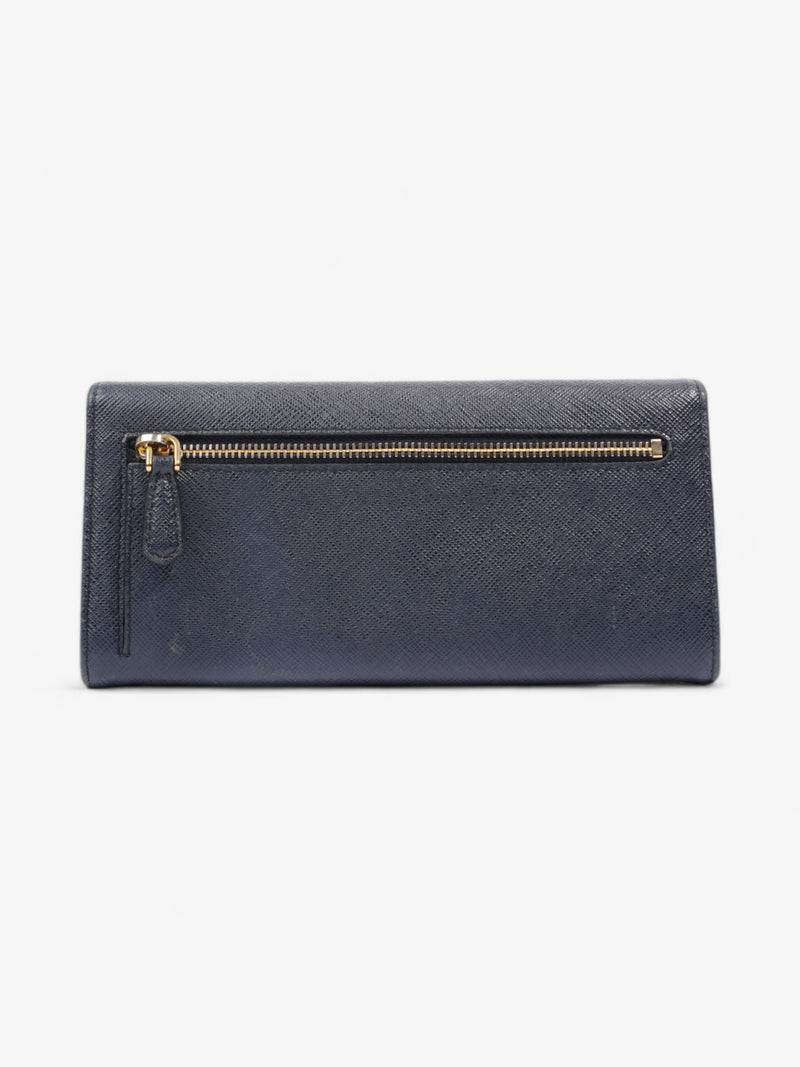  Prada Continental Wallet Navy Blue Saffiano Leather