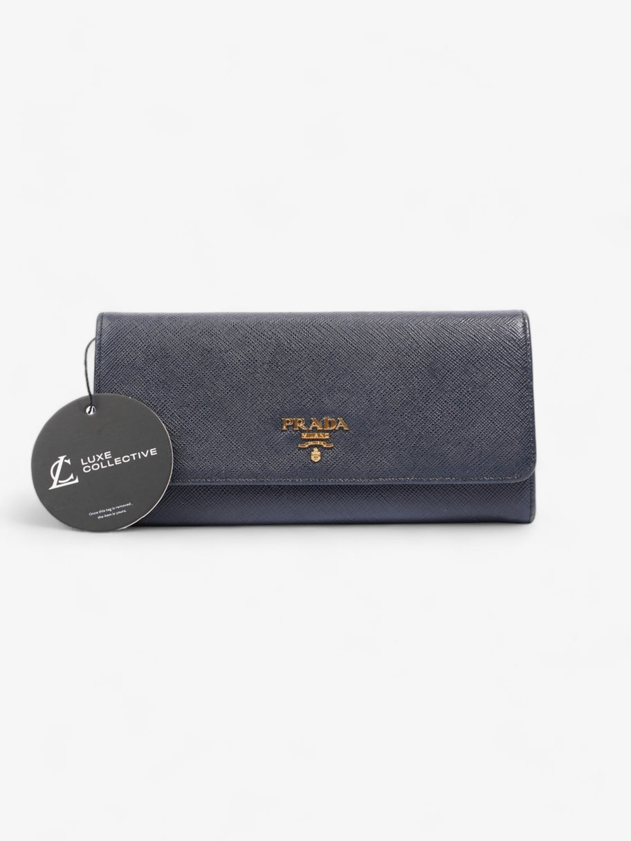 Prada Continental Wallet Navy Blue Saffiano Leather Image 8