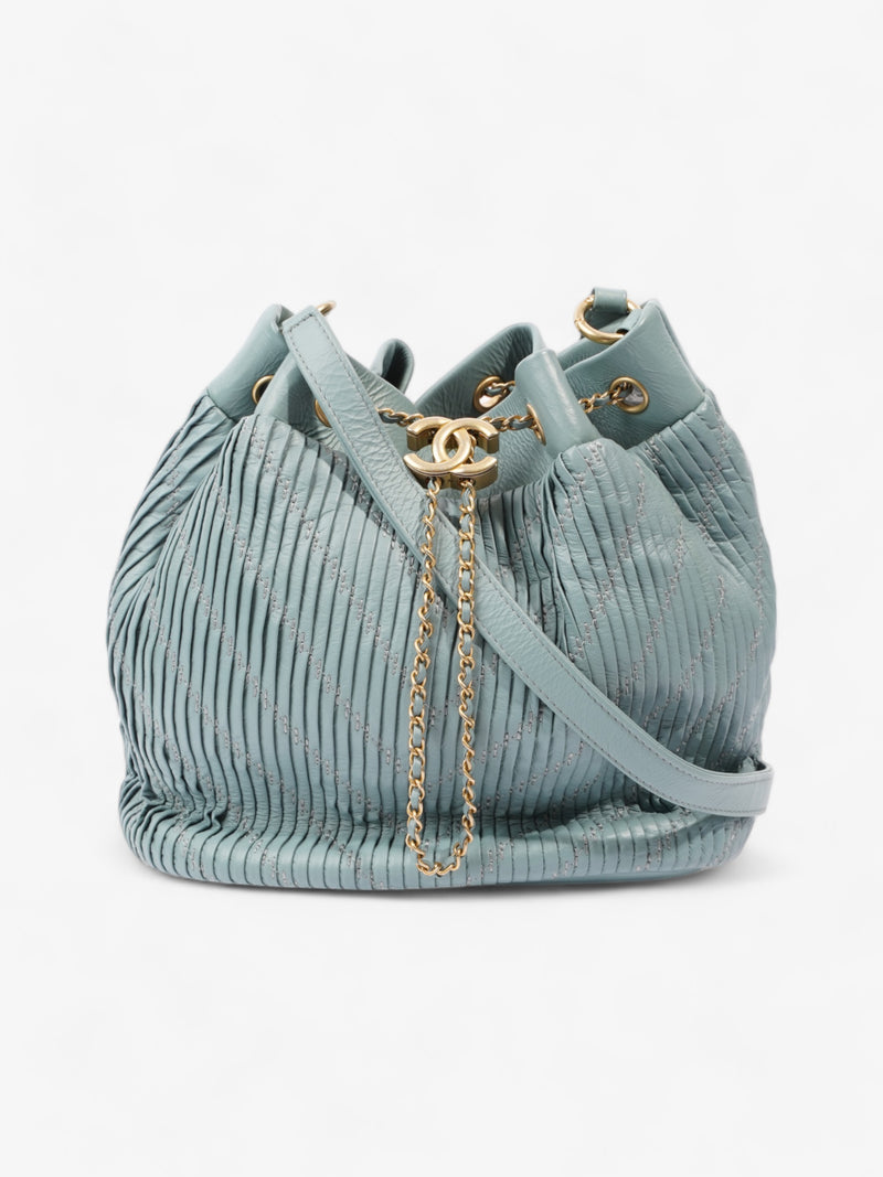  Chanel Pleated Drawstring Light Blue Leather