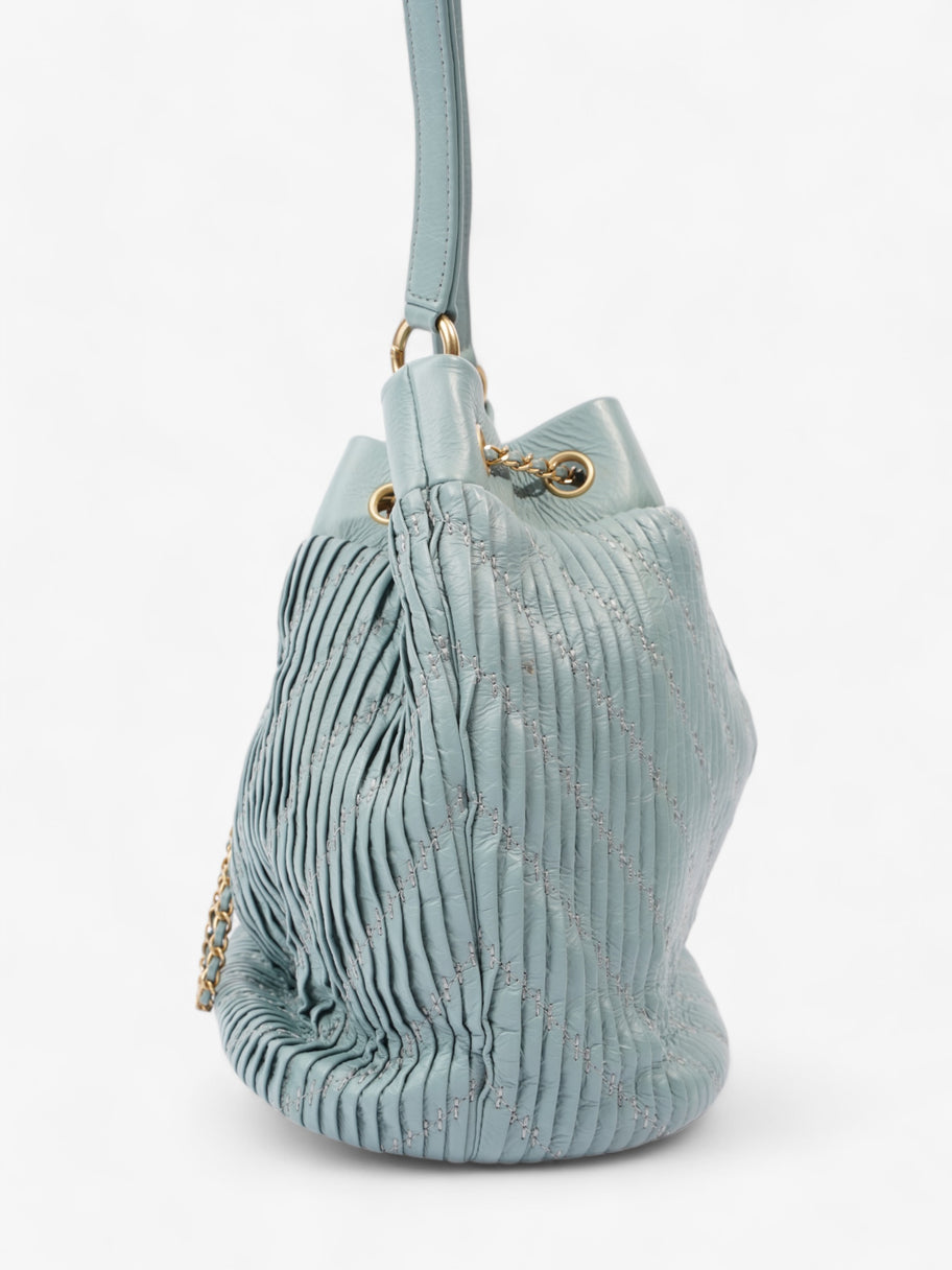 Chanel Pleated Drawstring Light Blue Leather Image 3