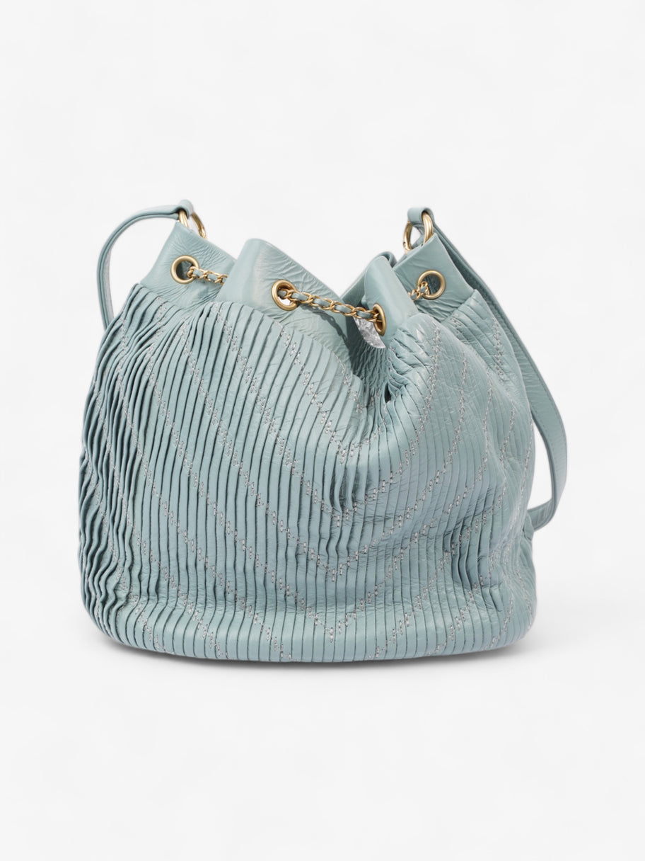 Chanel Pleated Drawstring Light Blue Leather Image 4