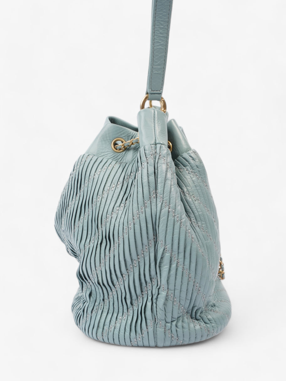 Chanel Pleated Drawstring Light Blue Leather Image 5