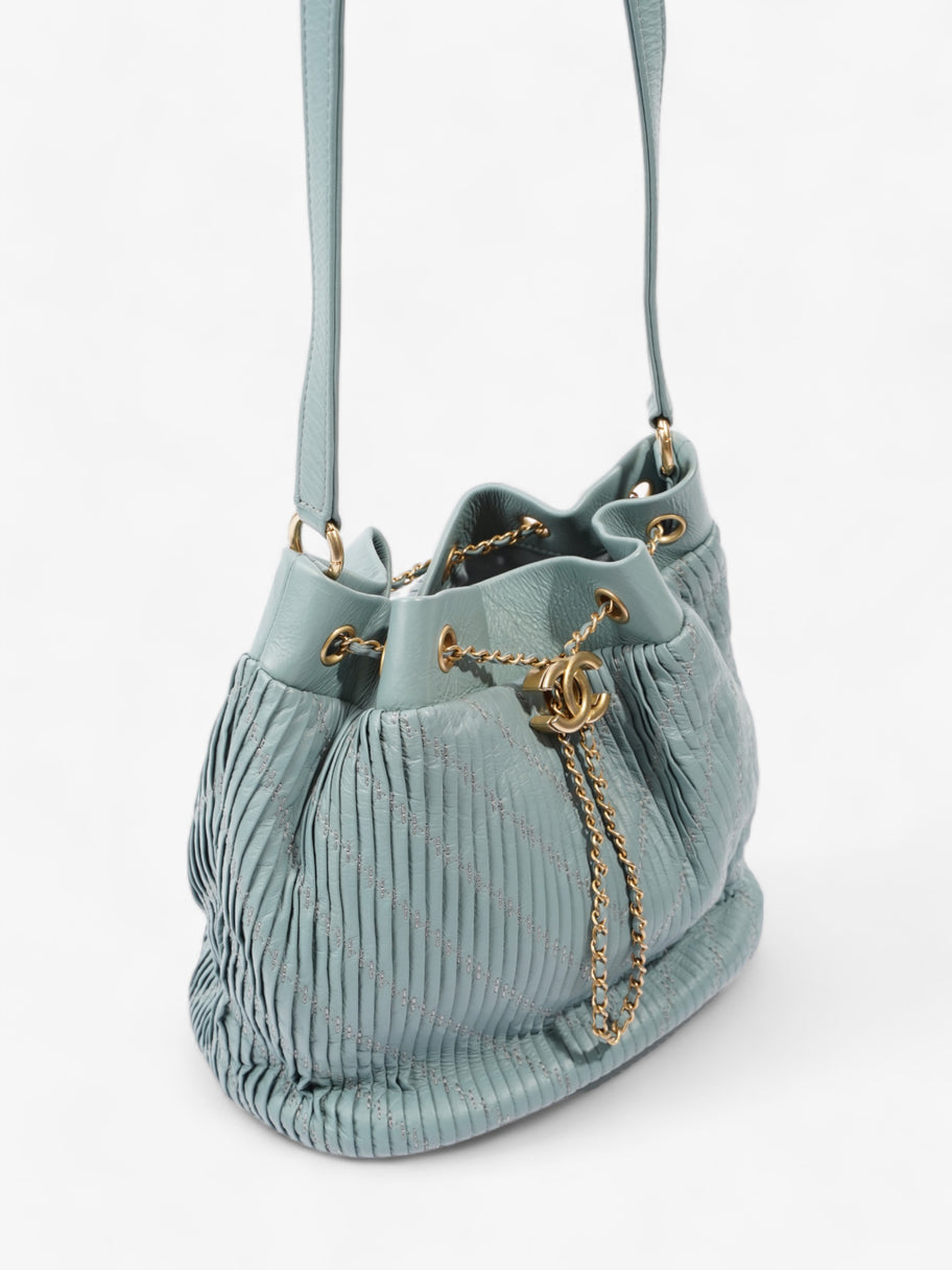 Chanel Pleated Drawstring Light Blue Leather Image 7