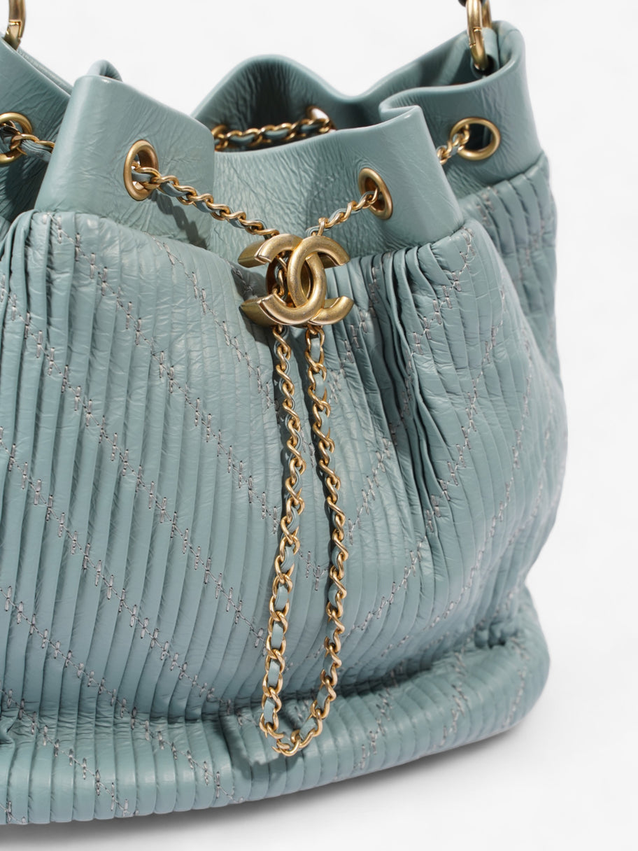 Chanel Pleated Drawstring Light Blue Leather Image 8