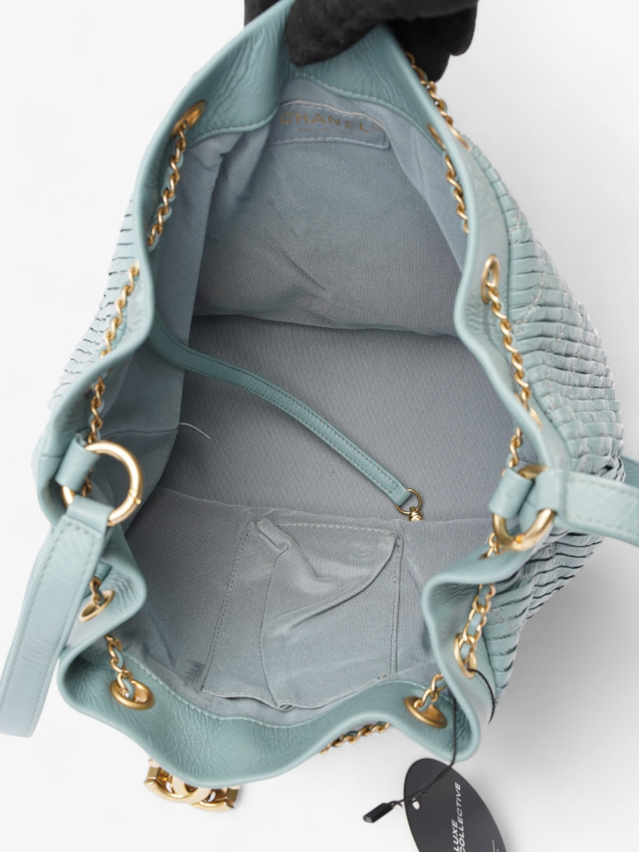 Chanel Pleated Drawstring Light Blue Leather Image 9