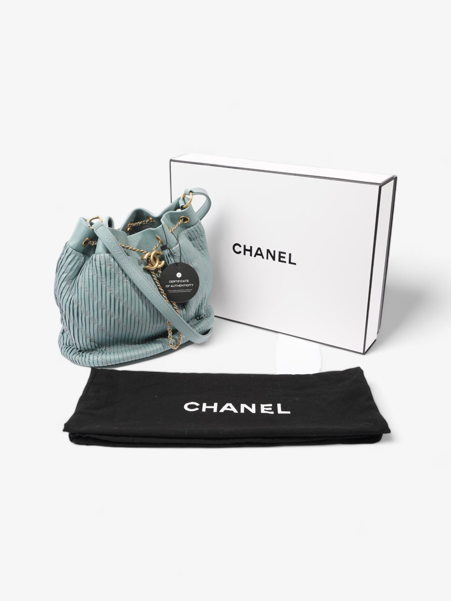 Chanel Pleated Drawstring Light Blue Leather Image 10