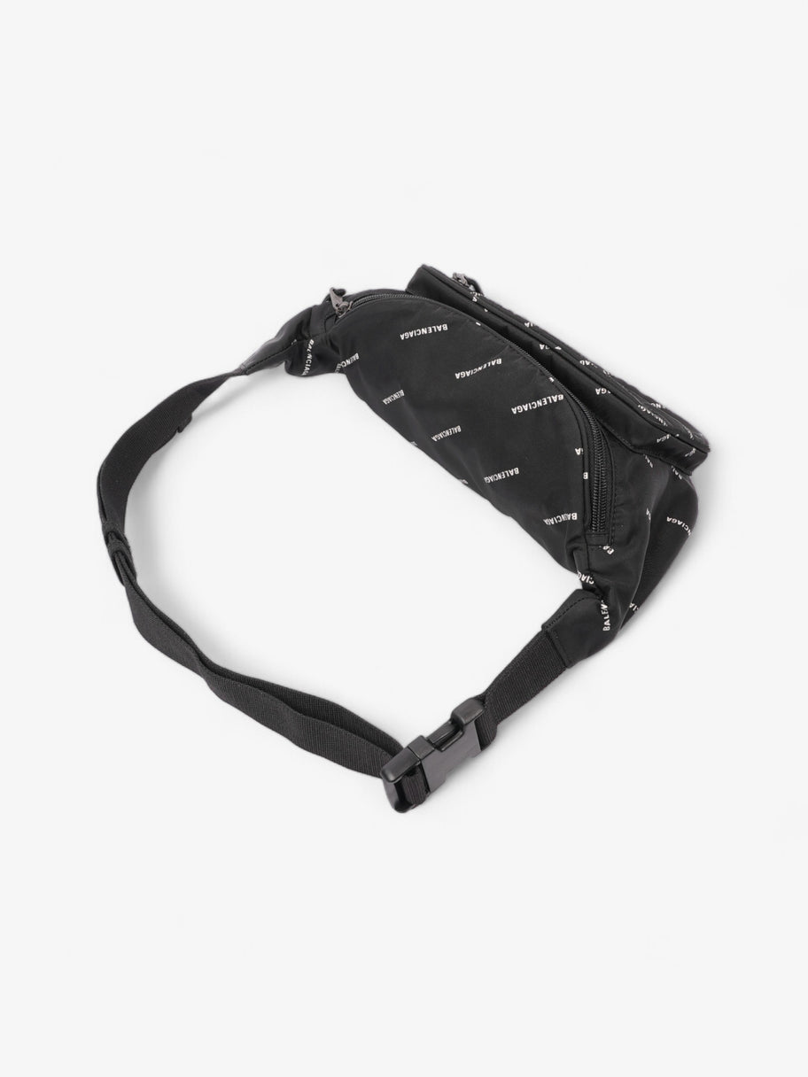 Balenciaga All Over Logo Explorer Belt Bag Black / White Nylon Image 7