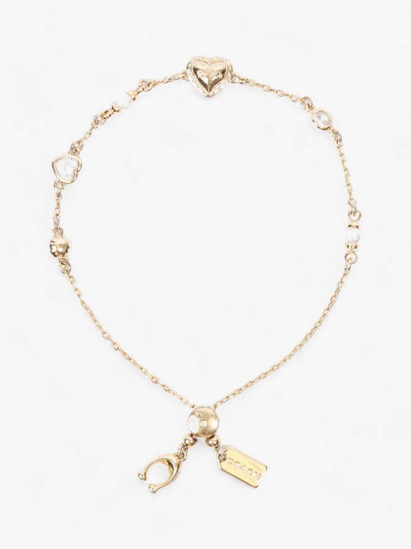  Coach Classic Crystal Pearl Slider Bracelet Gold Brass