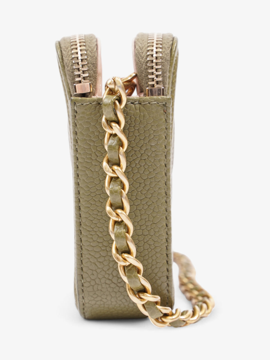 Chanel Double Zip Clutch On Chain Khaki Caviar Leather Image 3