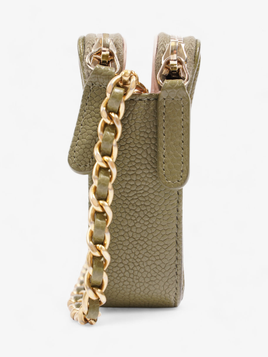 Chanel Double Zip Clutch On Chain Khaki Caviar Leather Image 5