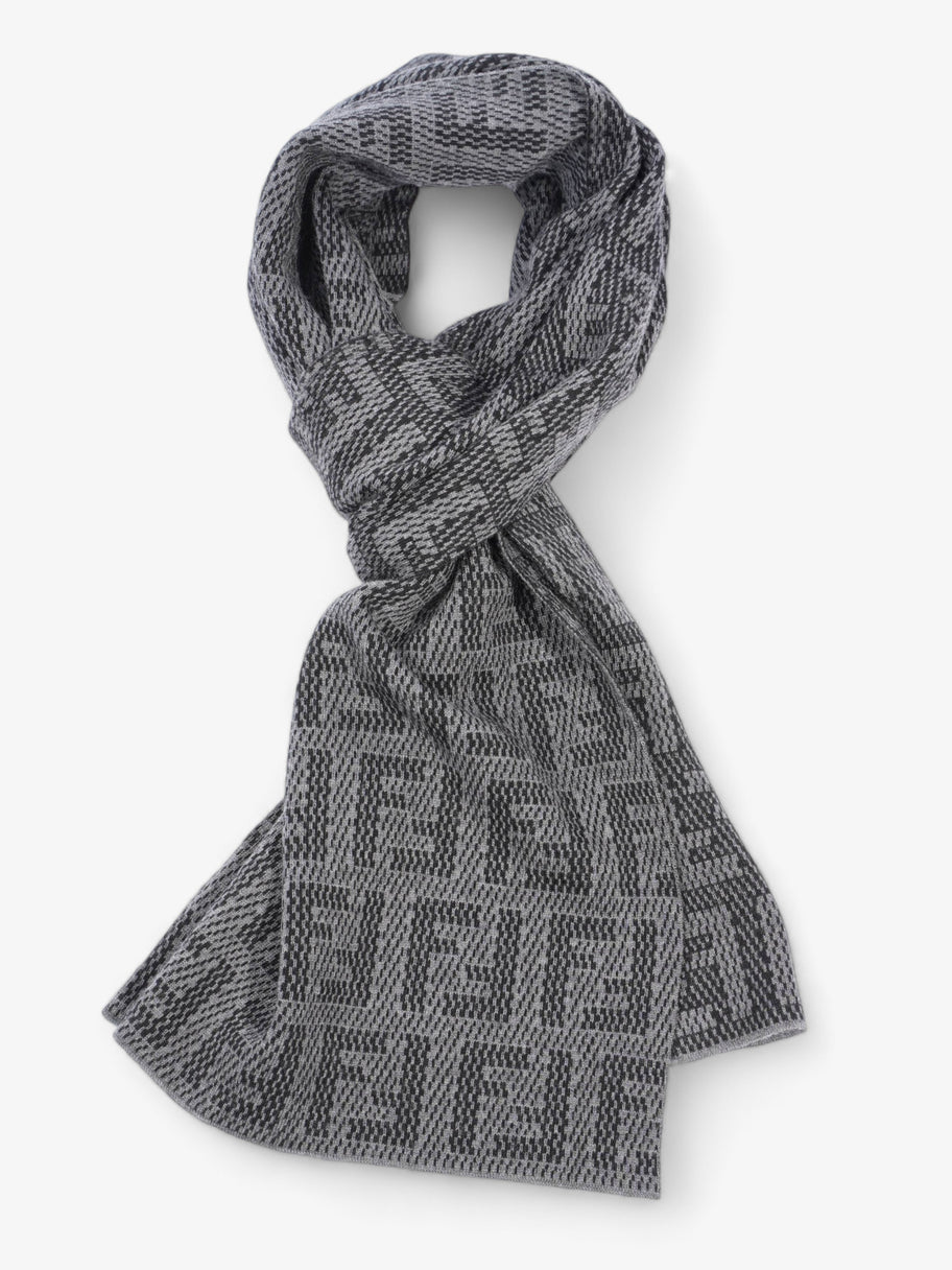 Fendi Logo Pattern Scarf Black / Grey Wool Image 3