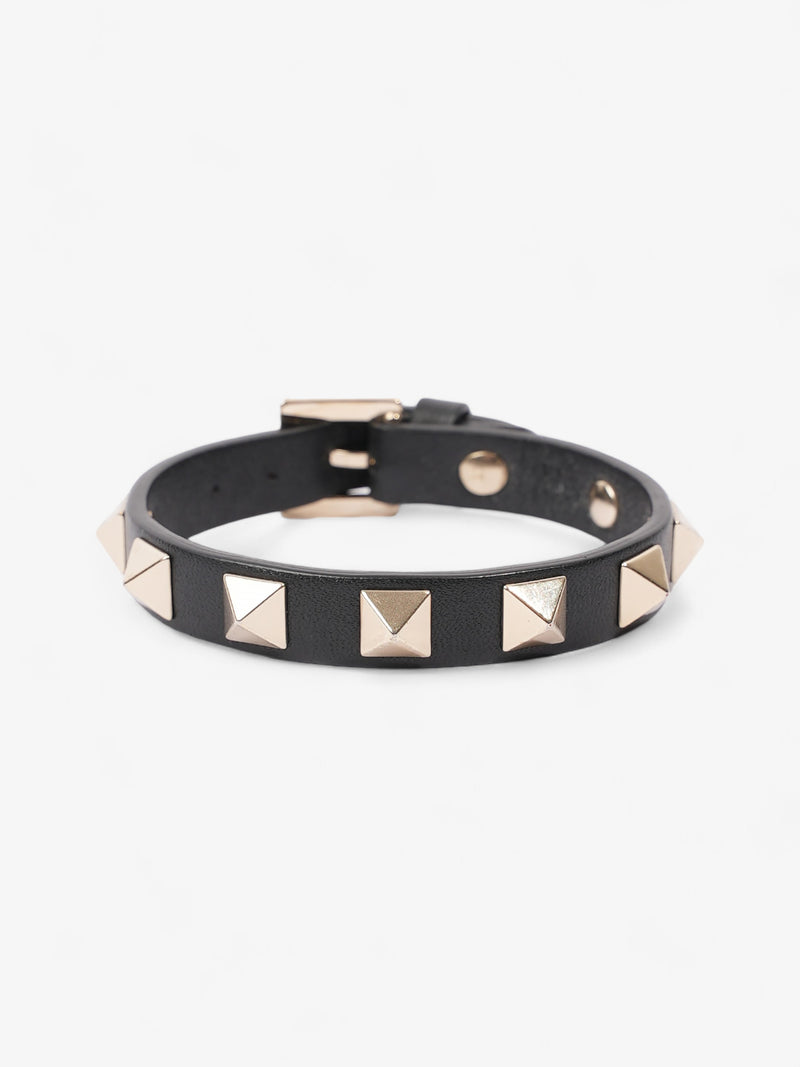  Valentino Rockstud Bracelet Black / Gold Leather