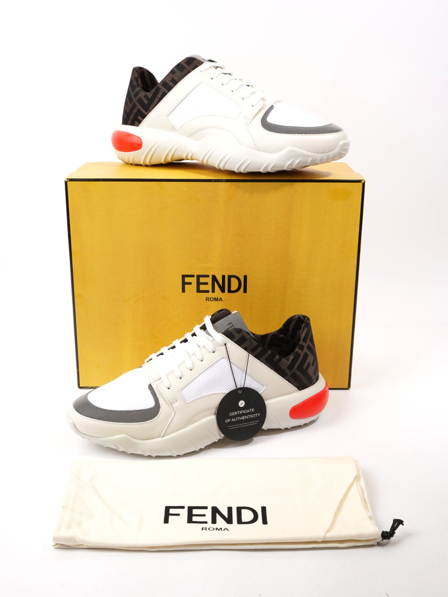 Fendi FF Logo Low Top Sneakers White / Brown / Red Canvas EU 42 UK 8 Image 10