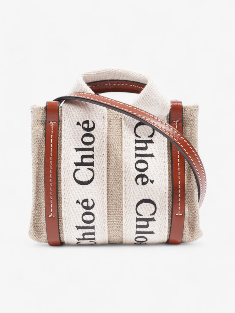  Chloe Woody Tote White / Brown / Neutral Canvas Nano