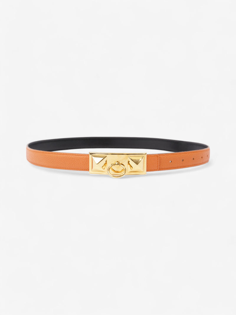  Hermes Rivale Belt Orange / Gold Calfskin Leather 105cm