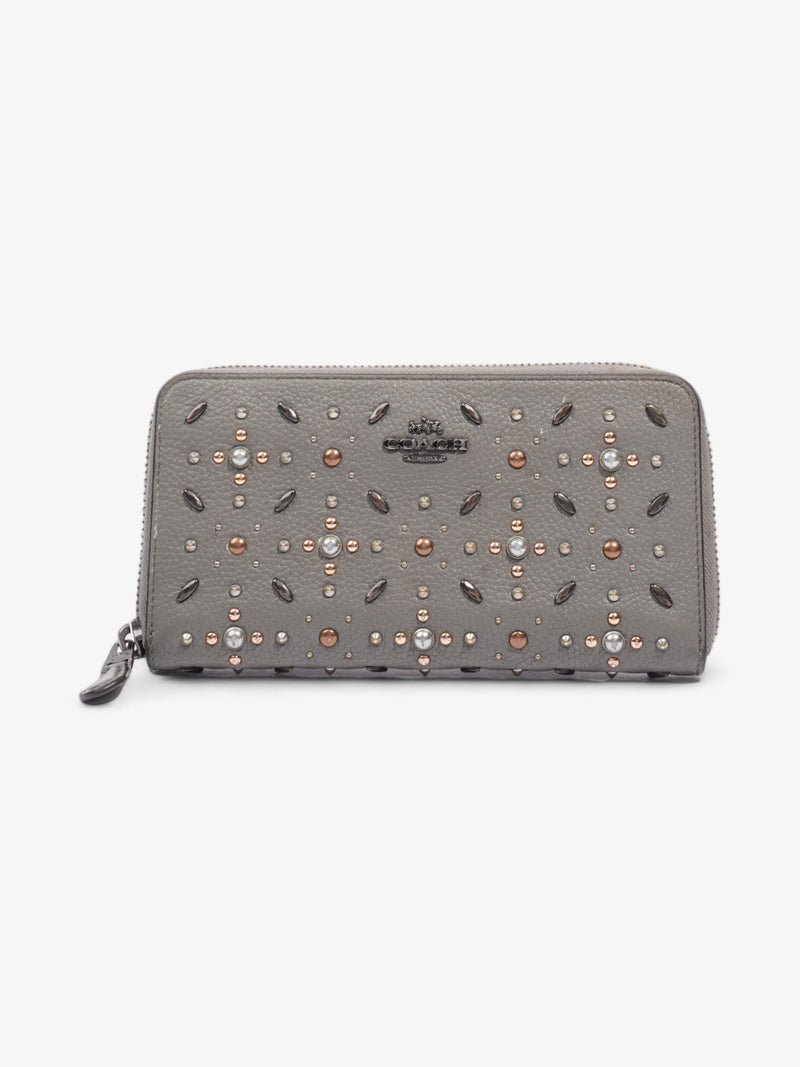  Coach Studded Zip Around Wallet Grey Leather