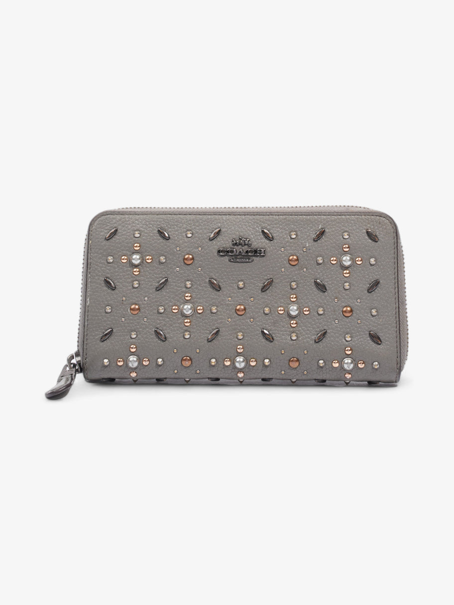 Coach Studded Zip Around Wallet Grey Leather Image 1