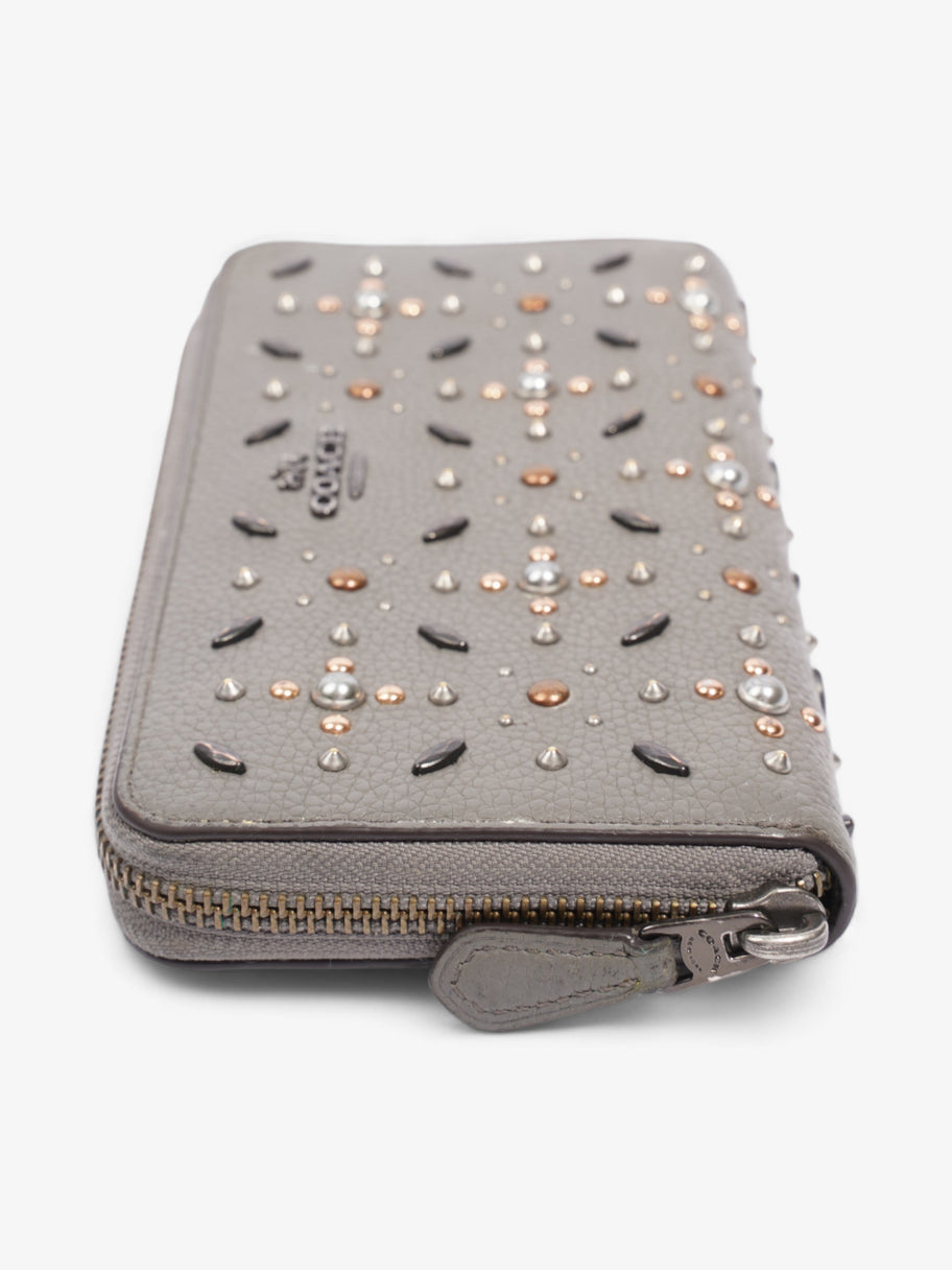 Coach Studded Zip Around Wallet Grey Leather Image 4