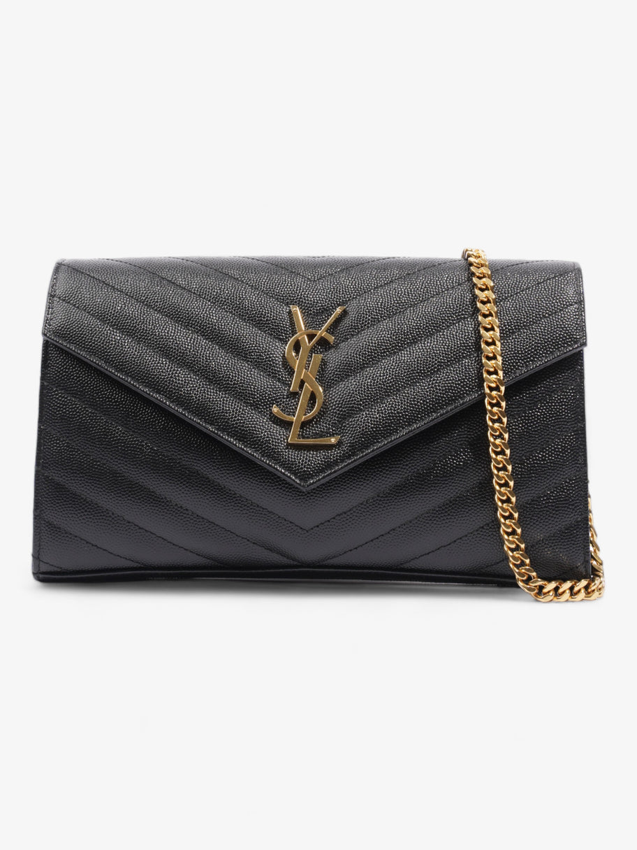 Saint Laurent Cassandre Envelope Chain Wallet Black Grained Leather Image 1