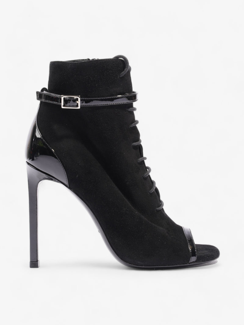  Saint Laurent Peep Toe Lace Up Boot 110 Black Suede EU 37 UK 4