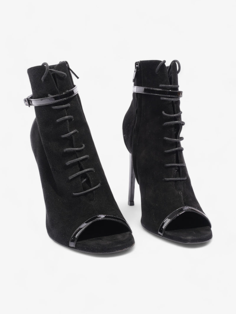  Saint Laurent Peep Toe Lace Up Boot 110 Black Suede EU 37 UK 4