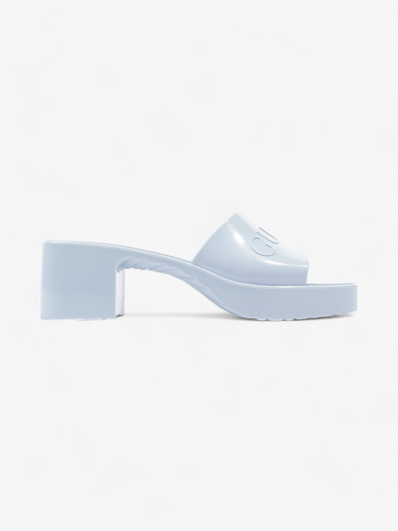  Gucci Logo Platform Slide Sandal 50mm Light Blue Rubber EU 37 UK 4