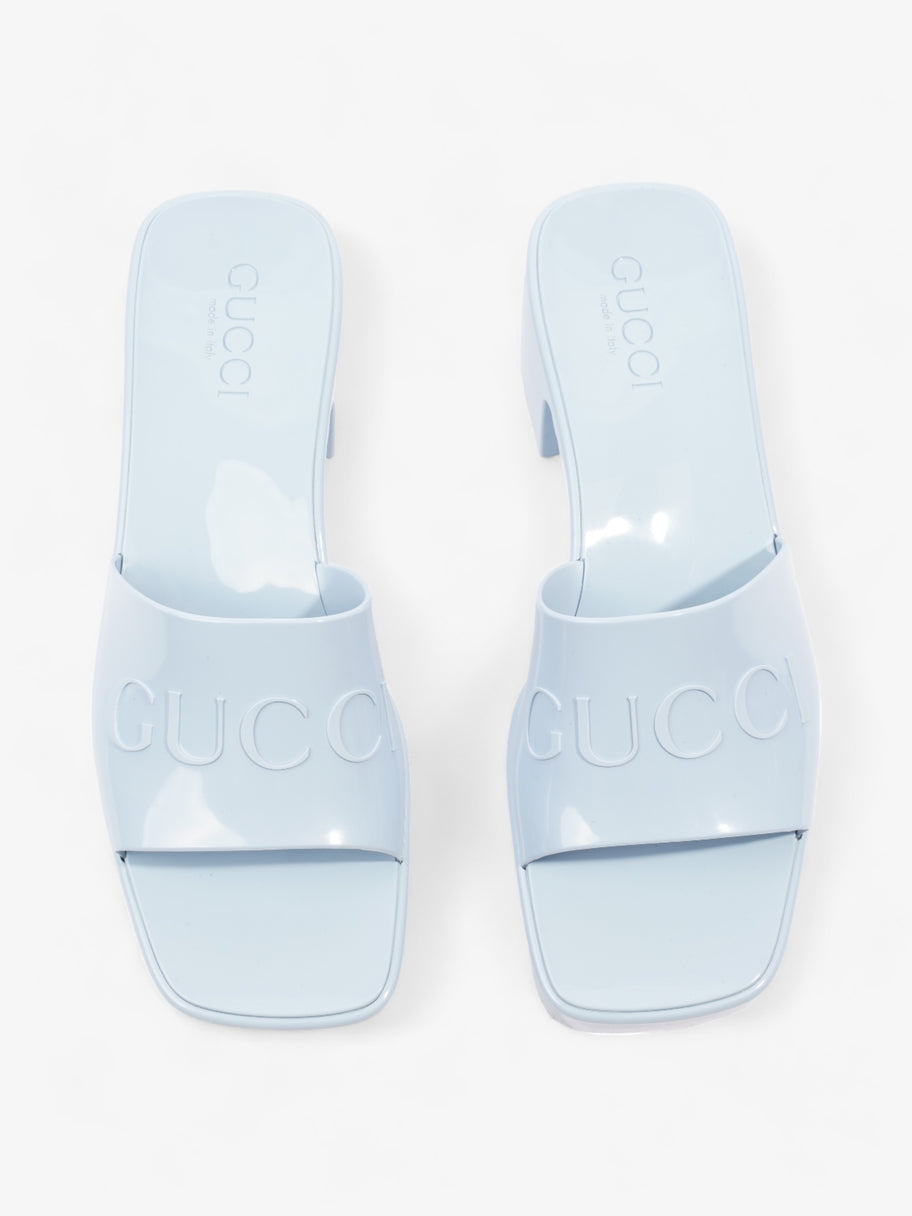 Gucci Logo Platform Slide Sandal 50mm Light Blue Rubber EU 37 UK 4 Image 8