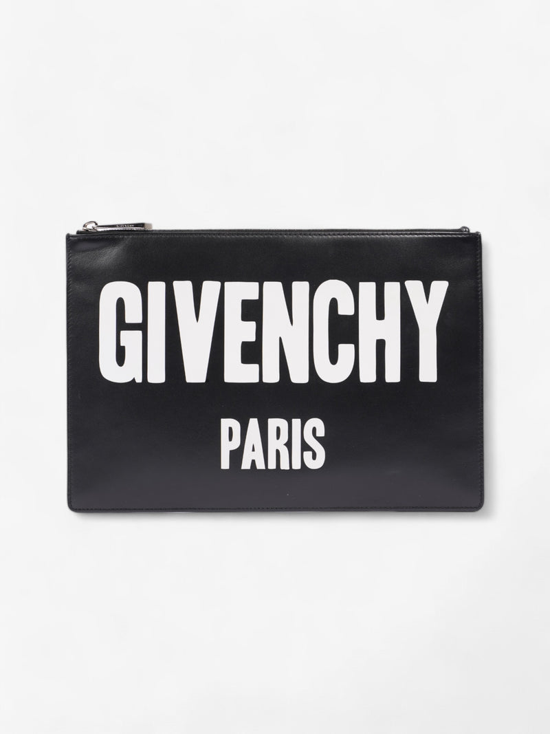  Givenchy Logo Clutch Black / White Leather