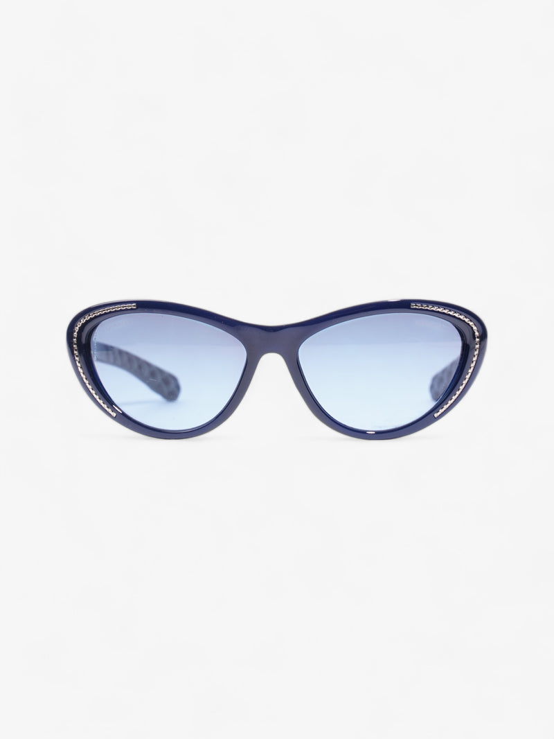  Chain Detail Cat Eye Sunglasses Navy Acetate 140mm