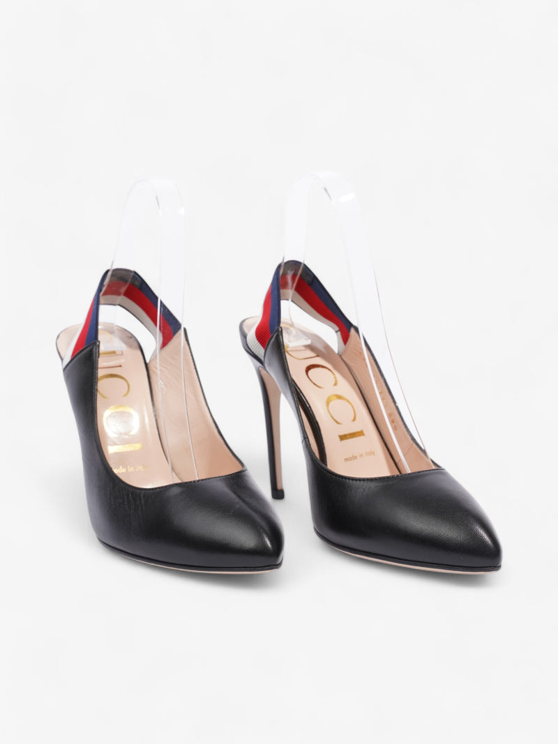  Gucci Slingback Heels 100 Black Leather EU 37.5 UK 4.5