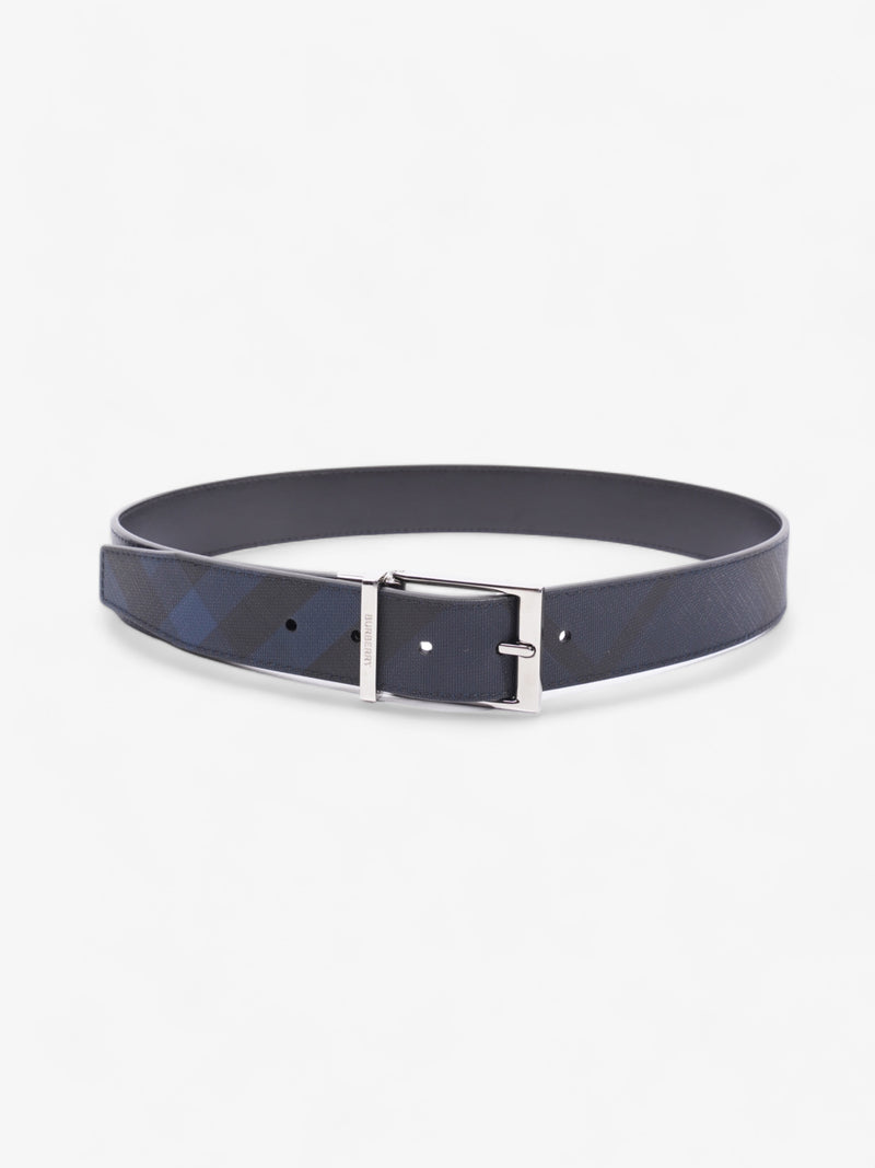  Reversible Check Belt Navy Coated Canvas 80cm 32