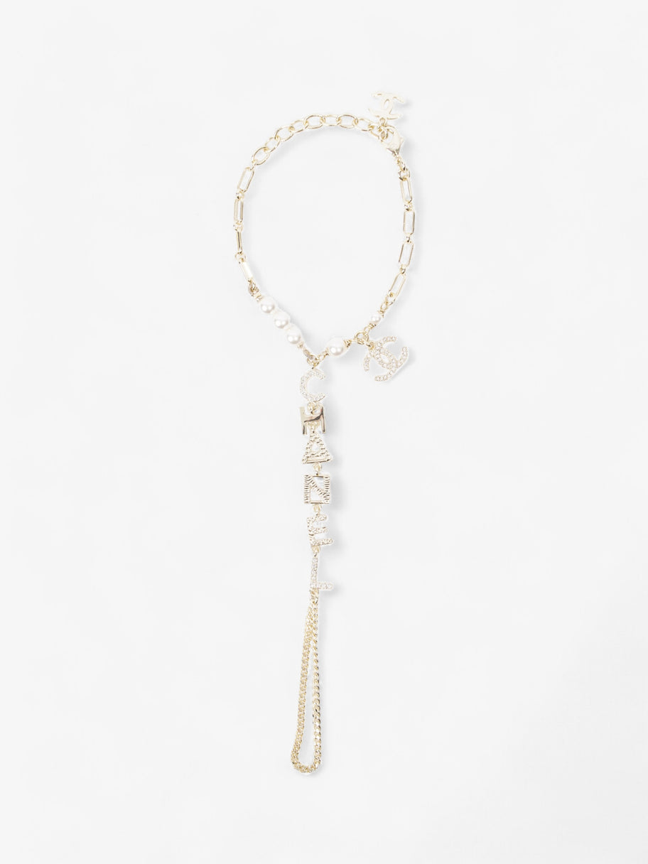 Chanel Pearl Logo Bracelet with Chain Ring Light Gold / Pearl Base Metal Image 1