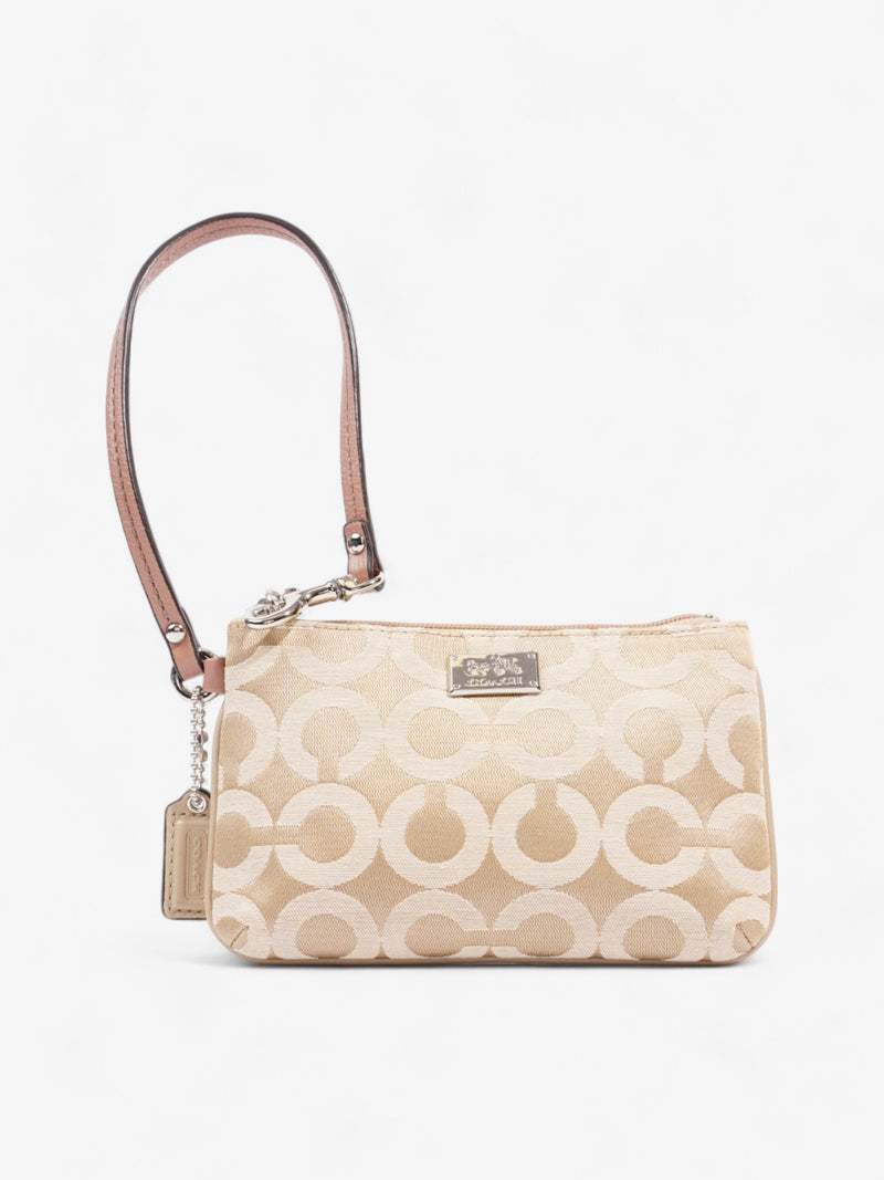  Coach Signature Wristlet Taupe / Beige Cotton