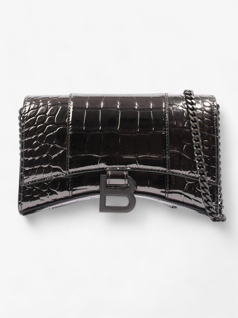  Balenciaga Croc Hourglass Wallet On Chain Dark Silver Embossed Leather