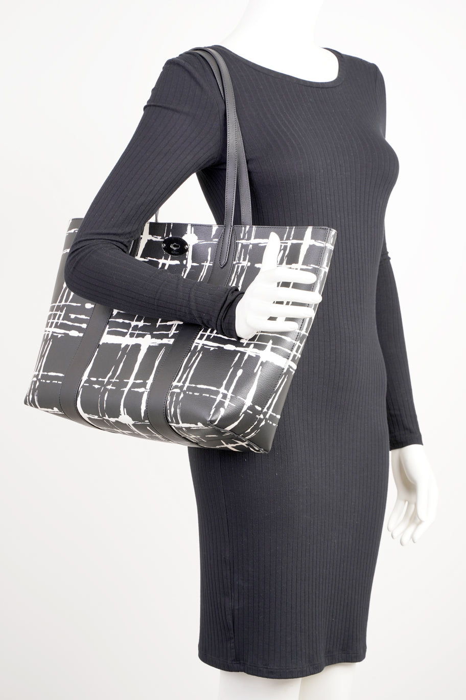 Bayswater Printed Tote Black / White Leather Image 2