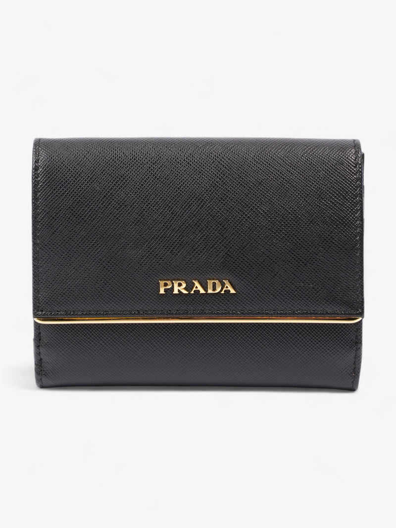  Compact Wallet Black Saffiano Leather