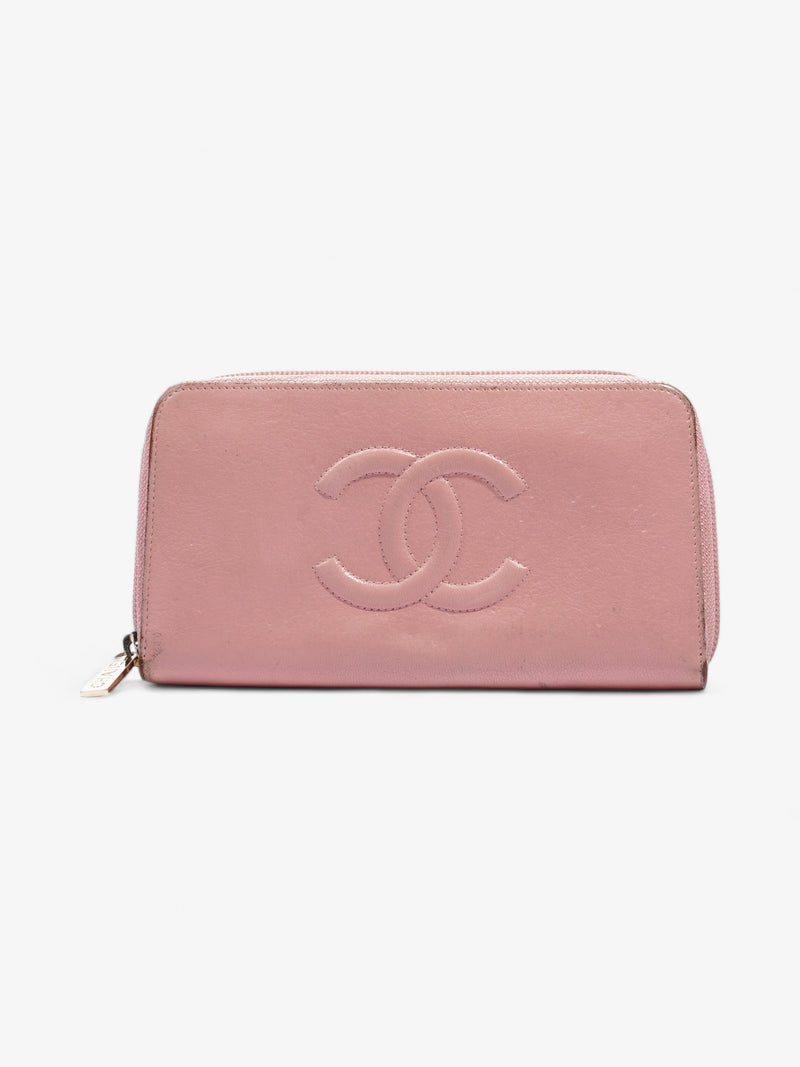  Chanel CC Logo Continental Zip-Around Wallet Pink Caviar Leather