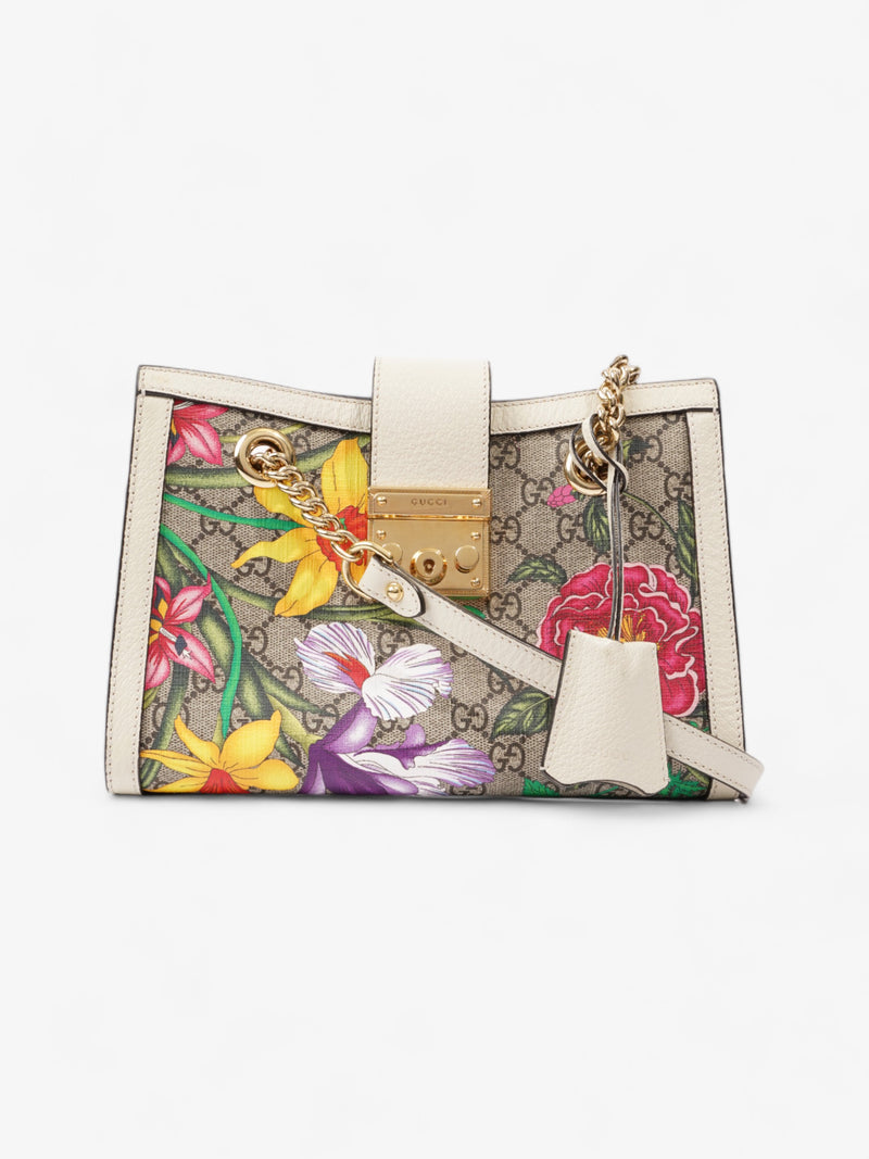  Small Padlock GG Flora / Cream Coated Canvas