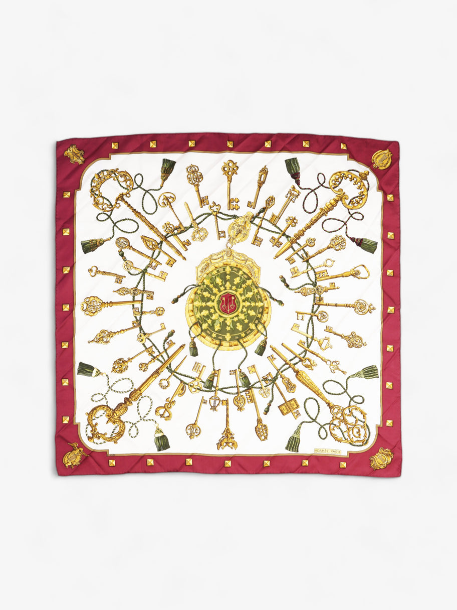 Hermes Hermès Carré 90 LES CLES Keys Scarf Burgundy / Cream / Gold Silk Image 1