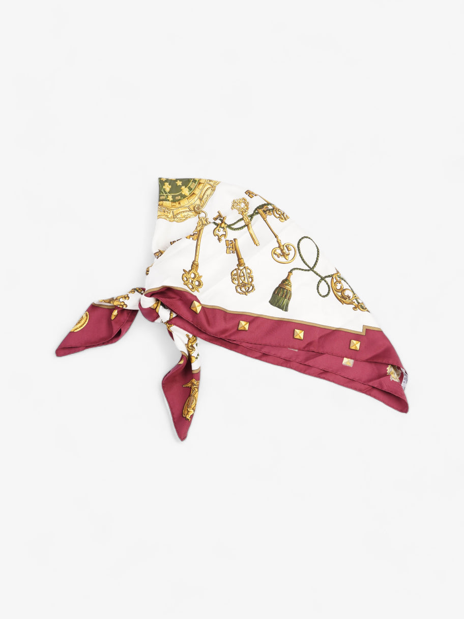 Hermes Hermès Carré 90 LES CLES Keys Scarf Burgundy / Cream / Gold Silk Image 4