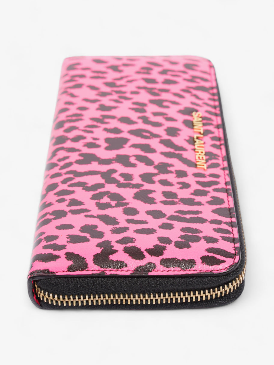 Leather Zip Round Wallet Black / Pink Leather Image 7