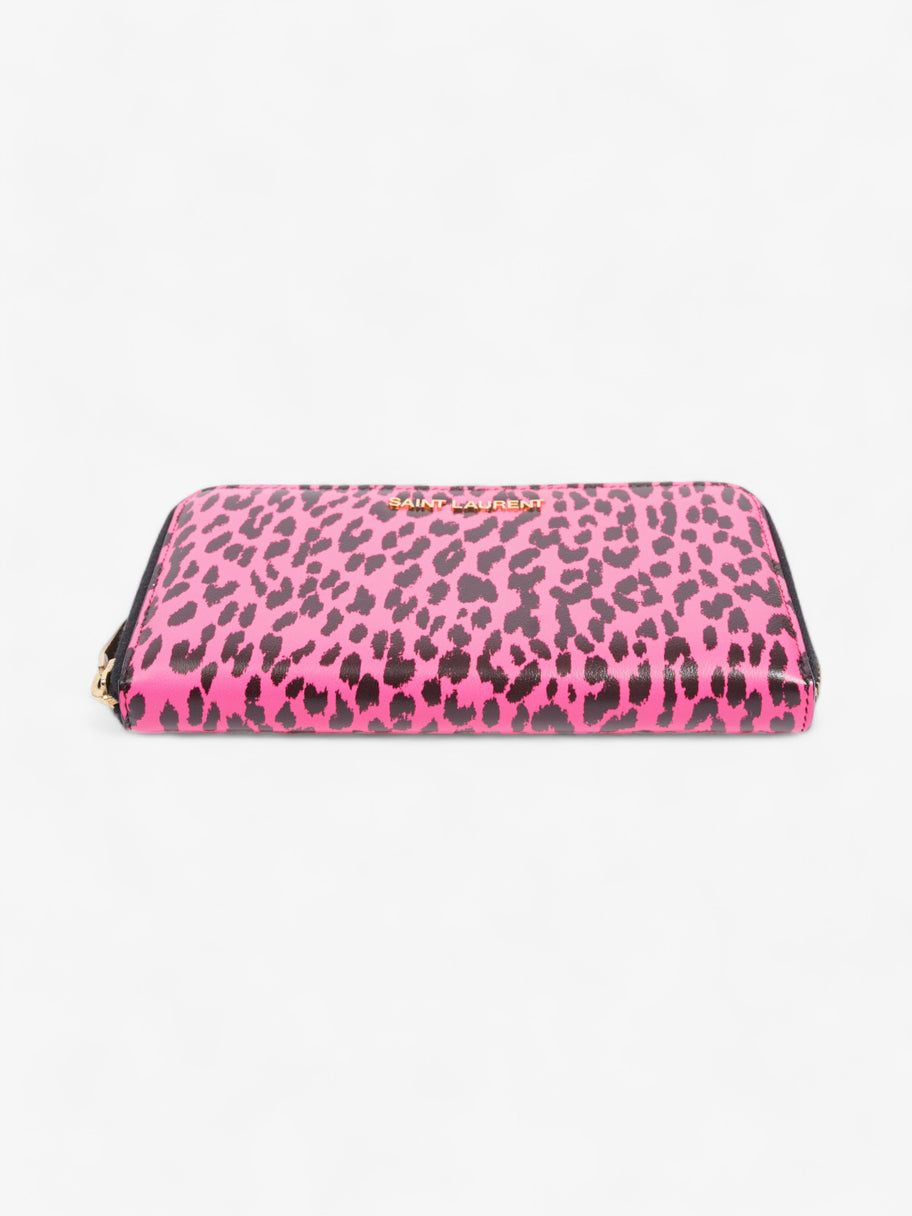 Leather Zip Round Wallet Black / Pink Leather Image 5