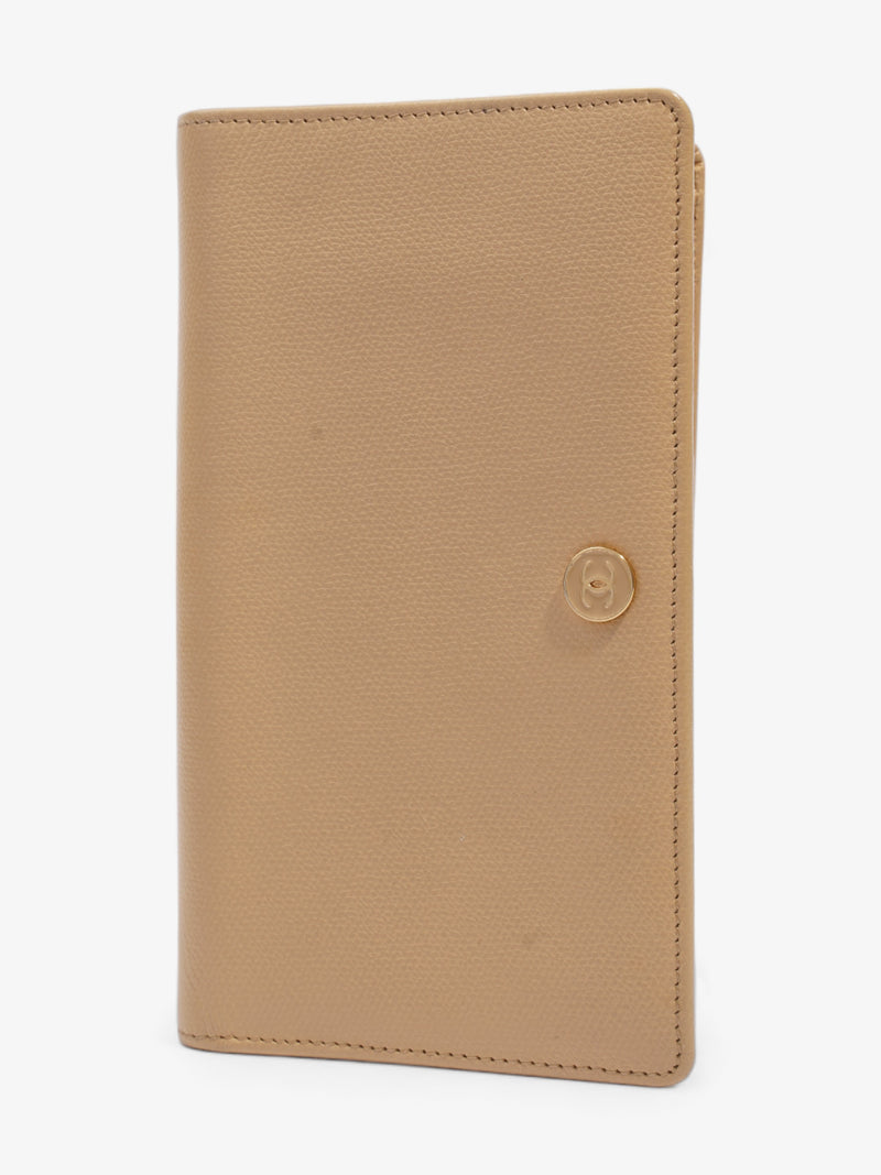  Button Wallet Beige Leather