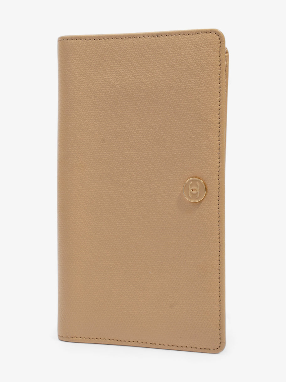 Button Wallet Beige Leather Image 1